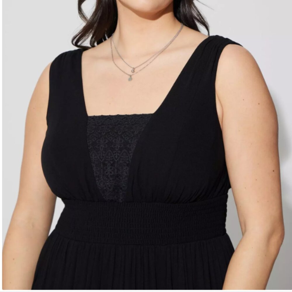 Torrid Maxi Gauze Lace Inset Hi-Low Dress – Deep Black | Size 4 - Picture 13 of 14